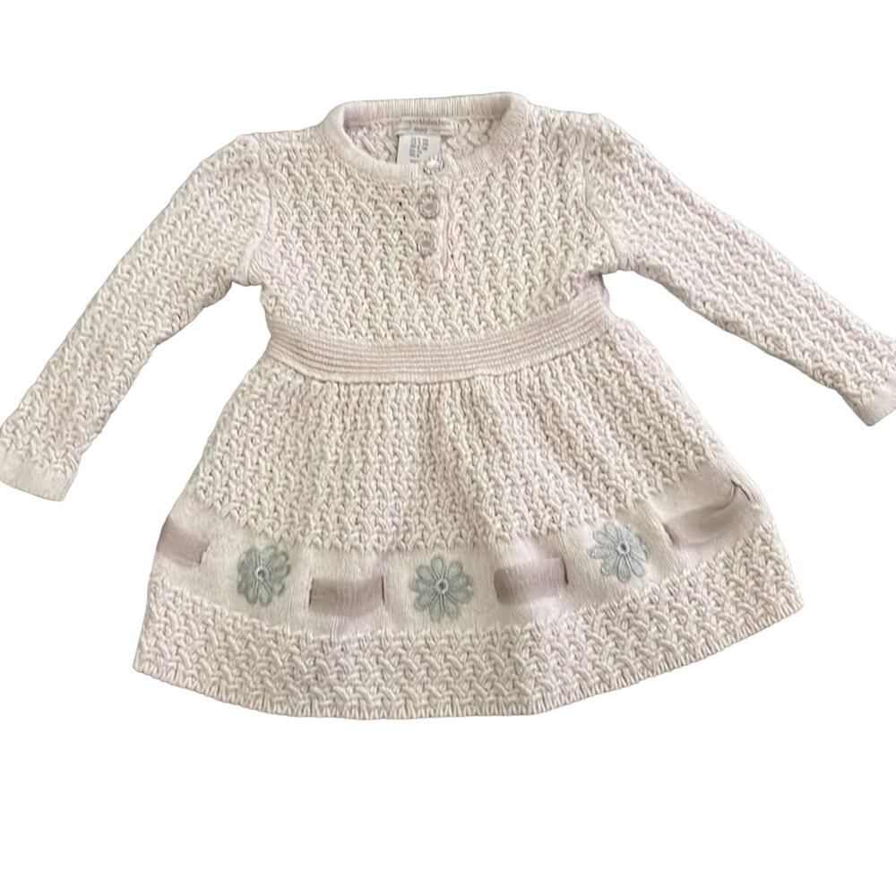 Catherine Malandrino Mini Pink Sparkles Girls Knit Dress w Flowers 6-9M